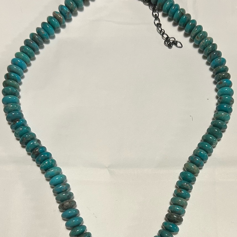 NWT JTV SW 8x5mm Rondelle Kingman Turquoise Sterling Silver Bead Necklace 18in
